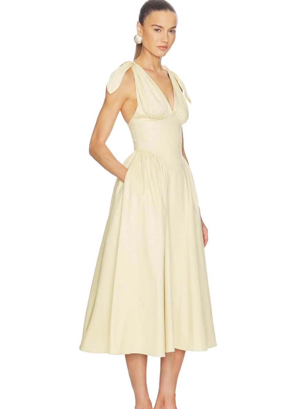 REVOLVE Light Cream Tie-Shoulder V-Neck Midi Dress